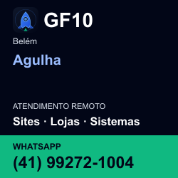 GF10 em Agulha, Belém: atendimento remoto. Sites, lojas, aplicações, idiomas, manutenção e SEO. WhatsApp (41) 99272-1004.