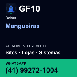 GF10 em Mangueiras, Belém: atendimento remoto. Sites, lojas, aplicações, idiomas, manutenção e SEO. WhatsApp (41) 99272-1004.