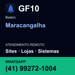 GF10 em Maracangalha, Belém: atendimento remoto. Sites, lojas, aplicações, idiomas, manutenção e SEO. WhatsApp (41) 99272-1004.