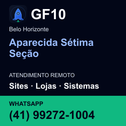 GF10 em Aparecida Sétima Seção, Belo Horizonte: atendimento remoto. Sites, lojas, aplicações, idiomas, manutenção e SEO. WhatsApp (41) 99272-1004.