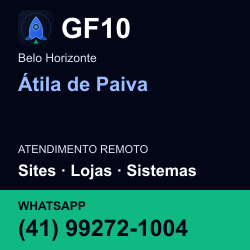 GF10 em Átila de Paiva, Belo Horizonte: atendimento remoto. Sites, lojas, aplicações, idiomas, manutenção e SEO. WhatsApp (41) 99272-1004.