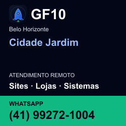 GF10 em Cidade Jardim, Belo Horizonte: atendimento remoto. Sites, lojas, aplicações, idiomas, manutenção e SEO. WhatsApp (41) 99272-1004.
