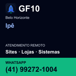 GF10 em Ipê, Belo Horizonte: atendimento remoto. Sites, lojas, aplicações, idiomas, manutenção e SEO. WhatsApp (41) 99272-1004.