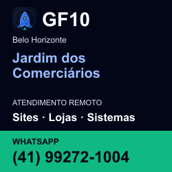 GF10 em Jardim dos Comerciários, Belo Horizonte: atendimento remoto. Sites, lojas, aplicações, idiomas, manutenção e SEO. WhatsApp (41) 99272-1004.