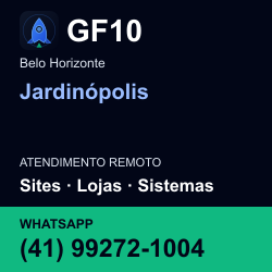 GF10 em Jardinópolis, Belo Horizonte: atendimento remoto. Sites, lojas, aplicações, idiomas, manutenção e SEO. WhatsApp (41) 99272-1004.