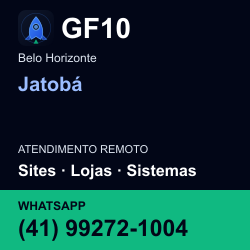 GF10 em Jatobá, Belo Horizonte: atendimento remoto. Sites, lojas, aplicações, idiomas, manutenção e SEO. WhatsApp (41) 99272-1004.