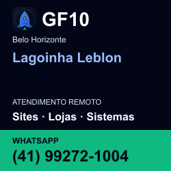 GF10 em Lagoinha Leblon, Belo Horizonte: atendimento remoto. Sites, lojas, aplicações, idiomas, manutenção e SEO. WhatsApp (41) 99272-1004.
