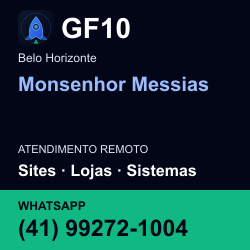 GF10 em Monsenhor Messias, Belo Horizonte: atendimento remoto. Sites, lojas, aplicações, idiomas, manutenção e SEO. WhatsApp (41) 99272-1004.