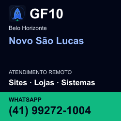 GF10 em Novo São Lucas, Belo Horizonte: atendimento remoto. Sites, lojas, aplicações, idiomas, manutenção e SEO. WhatsApp (41) 99272-1004.