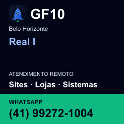 GF10 em Real I, Belo Horizonte: atendimento remoto. Sites, lojas, aplicações, idiomas, manutenção e SEO. WhatsApp (41) 99272-1004.
