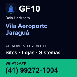 GF10 em Vila Aeroporto Jaraguá, Belo Horizonte: atendimento remoto. Sites, lojas, aplicações, idiomas, manutenção e SEO. WhatsApp (41) 99272-1004.