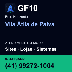 GF10 em Vila Átila de Paiva, Belo Horizonte: atendimento remoto. Sites, lojas, aplicações, idiomas, manutenção e SEO. WhatsApp (41) 99272-1004.