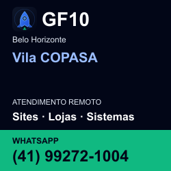 GF10 em Vila COPASA, Belo Horizonte: atendimento remoto. Sites, lojas, aplicações, idiomas, manutenção e SEO. WhatsApp (41) 99272-1004.