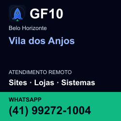 GF10 em Vila dos Anjos, Belo Horizonte: atendimento remoto. Sites, lojas, aplicações, idiomas, manutenção e SEO. WhatsApp (41) 99272-1004.