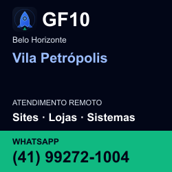 GF10 em Vila Petrópolis, Belo Horizonte: atendimento remoto. Sites, lojas, aplicações, idiomas, manutenção e SEO. WhatsApp (41) 99272-1004.