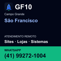 GF10 em São Francisco, Campo Grande: atendimento remoto. Sites, lojas, aplicações, idiomas, manutenção e SEO. WhatsApp (41) 99272-1004.