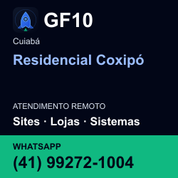 GF10 em Residencial Coxipó, Cuiabá: atendimento remoto. Sites, lojas, aplicações, idiomas, manutenção e SEO. WhatsApp (41) 99272-1004.