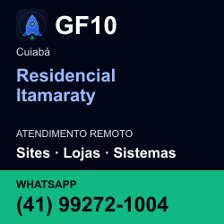 GF10 em Residencial Itamaraty, Cuiabá: atendimento remoto. Sites, lojas, aplicações, idiomas, manutenção e SEO. WhatsApp (41) 99272-1004.