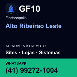 GF10 em Alto Ribeirão Leste, Florianópolis: atendimento remoto. Sites, lojas, aplicações, idiomas, manutenção e SEO. WhatsApp (41) 99272-1004.