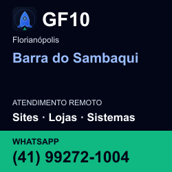 GF10 em Barra do Sambaqui, Florianópolis: atendimento remoto. Sites, lojas, aplicações, idiomas, manutenção e SEO. WhatsApp (41) 99272-1004.