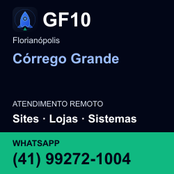 GF10 em Córrego Grande, Florianópolis: atendimento remoto. Sites, lojas, aplicações, idiomas, manutenção e SEO. WhatsApp (41) 99272-1004.