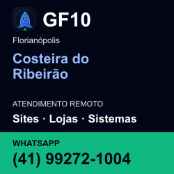 GF10 em Costeira do Ribeirão, Florianópolis: atendimento remoto. Sites, lojas, aplicações, idiomas, manutenção e SEO. WhatsApp (41) 99272-1004.