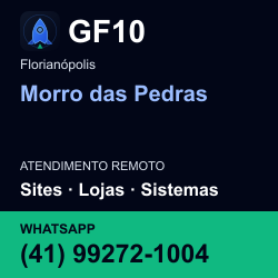 GF10 em Morro das Pedras, Florianópolis: atendimento remoto. Sites, lojas, aplicações, idiomas, manutenção e SEO. WhatsApp (41) 99272-1004.