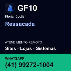 GF10 em Ressacada, Florianópolis: atendimento remoto. Sites, lojas, aplicações, idiomas, manutenção e SEO. WhatsApp (41) 99272-1004.