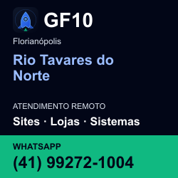 GF10 em Rio Tavares do Norte, Florianópolis: atendimento remoto. Sites, lojas, aplicações, idiomas, manutenção e SEO. WhatsApp (41) 99272-1004.