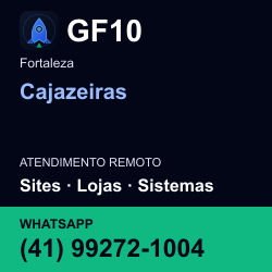 GF10 em Cajazeiras, Fortaleza: atendimento remoto. Sites, lojas, aplicações, idiomas, manutenção e SEO. WhatsApp (41) 99272-1004.