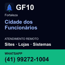 GF10 em Cidade dos Funcionários, Fortaleza: atendimento remoto. Sites, lojas, aplicações, idiomas, manutenção e SEO. WhatsApp (41) 99272-1004.
