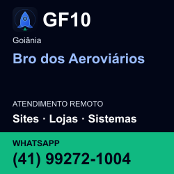 GF10 em Bro dos Aeroviários, Goiânia: atendimento remoto. Sites, lojas, aplicações, idiomas, manutenção e SEO. WhatsApp (41) 99272-1004.