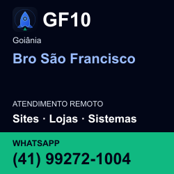 GF10 em Bro São Francisco, Goiânia: atendimento remoto. Sites, lojas, aplicações, idiomas, manutenção e SEO. WhatsApp (41) 99272-1004.