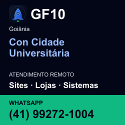 GF10 em Con Cidade Universitária, Goiânia: atendimento remoto. Sites, lojas, aplicações, idiomas, manutenção e SEO. WhatsApp (41) 99272-1004.