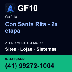 GF10 em Con Santa Rita - 2a etapa, Goiânia: atendimento remoto. Sites, lojas, aplicações, idiomas, manutenção e SEO. WhatsApp (41) 99272-1004.