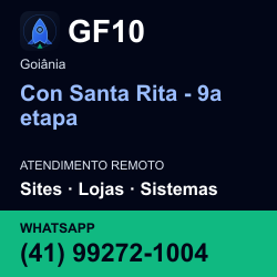 GF10 em Con Santa Rita - 9a etapa, Goiânia: atendimento remoto. Sites, lojas, aplicações, idiomas, manutenção e SEO. WhatsApp (41) 99272-1004.
