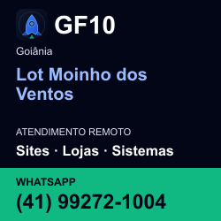 GF10 em Lot Moinho dos Ventos, Goiânia: atendimento remoto. Sites, lojas, aplicações, idiomas, manutenção e SEO. WhatsApp (41) 99272-1004.