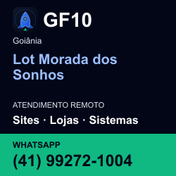 GF10 em Lot Morada dos Sonhos, Goiânia: atendimento remoto. Sites, lojas, aplicações, idiomas, manutenção e SEO. WhatsApp (41) 99272-1004.