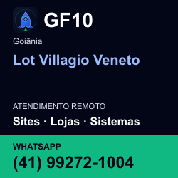 GF10 em Lot Villagio Veneto, Goiânia: atendimento remoto. Sites, lojas, aplicações, idiomas, manutenção e SEO. WhatsApp (41) 99272-1004.