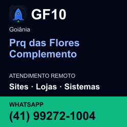 GF10 em Prq das Flores Complemento, Goiânia: atendimento remoto. Sites, lojas, aplicações, idiomas, manutenção e SEO. WhatsApp (41) 99272-1004.