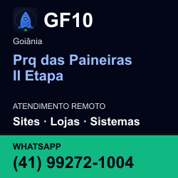 GF10 em Prq das Paineiras II Etapa, Goiânia: atendimento remoto. Sites, lojas, aplicações, idiomas, manutenção e SEO. WhatsApp (41) 99272-1004.
