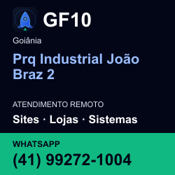 GF10 em Prq Industrial João Braz 2, Goiânia: atendimento remoto. Sites, lojas, aplicações, idiomas, manutenção e SEO. WhatsApp (41) 99272-1004.