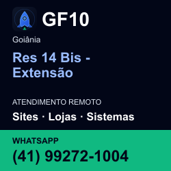 GF10 em Res 14 Bis - Extensão, Goiânia: atendimento remoto. Sites, lojas, aplicações, idiomas, manutenção e SEO. WhatsApp (41) 99272-1004.