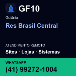 GF10 em Res Brasil Central, Goiânia: atendimento remoto. Sites, lojas, aplicações, idiomas, manutenção e SEO. WhatsApp (41) 99272-1004.