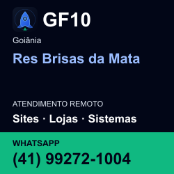 GF10 em Res Brisas da Mata, Goiânia: atendimento remoto. Sites, lojas, aplicações, idiomas, manutenção e SEO. WhatsApp (41) 99272-1004.