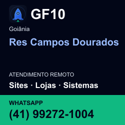 GF10 em Res Campos Dourados, Goiânia: atendimento remoto. Sites, lojas, aplicações, idiomas, manutenção e SEO. WhatsApp (41) 99272-1004.