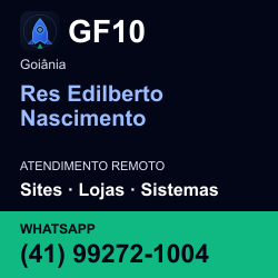 GF10 em Res Edilberto Nascimento, Goiânia: atendimento remoto. Sites, lojas, aplicações, idiomas, manutenção e SEO. WhatsApp (41) 99272-1004.