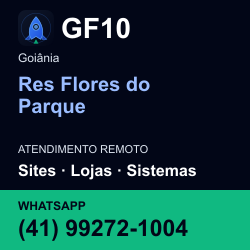 GF10 em Res Flores do Parque, Goiânia: atendimento remoto. Sites, lojas, aplicações, idiomas, manutenção e SEO. WhatsApp (41) 99272-1004.