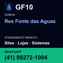 GF10 em Res Fonte das Aguas, Goiânia: atendimento remoto. Sites, lojas, aplicações, idiomas, manutenção e SEO. WhatsApp (41) 99272-1004.