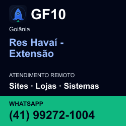 GF10 em Res Havaí - Extensão, Goiânia: atendimento remoto. Sites, lojas, aplicações, idiomas, manutenção e SEO. WhatsApp (41) 99272-1004.
